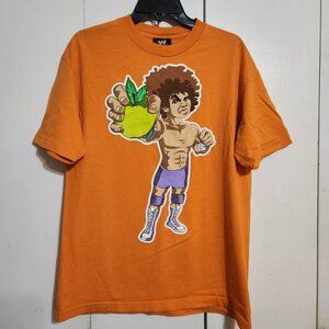 Large Carlito WWE Official Wrestling Orange Eat Spit WWE Tag WWF Shirt **FLAWS**